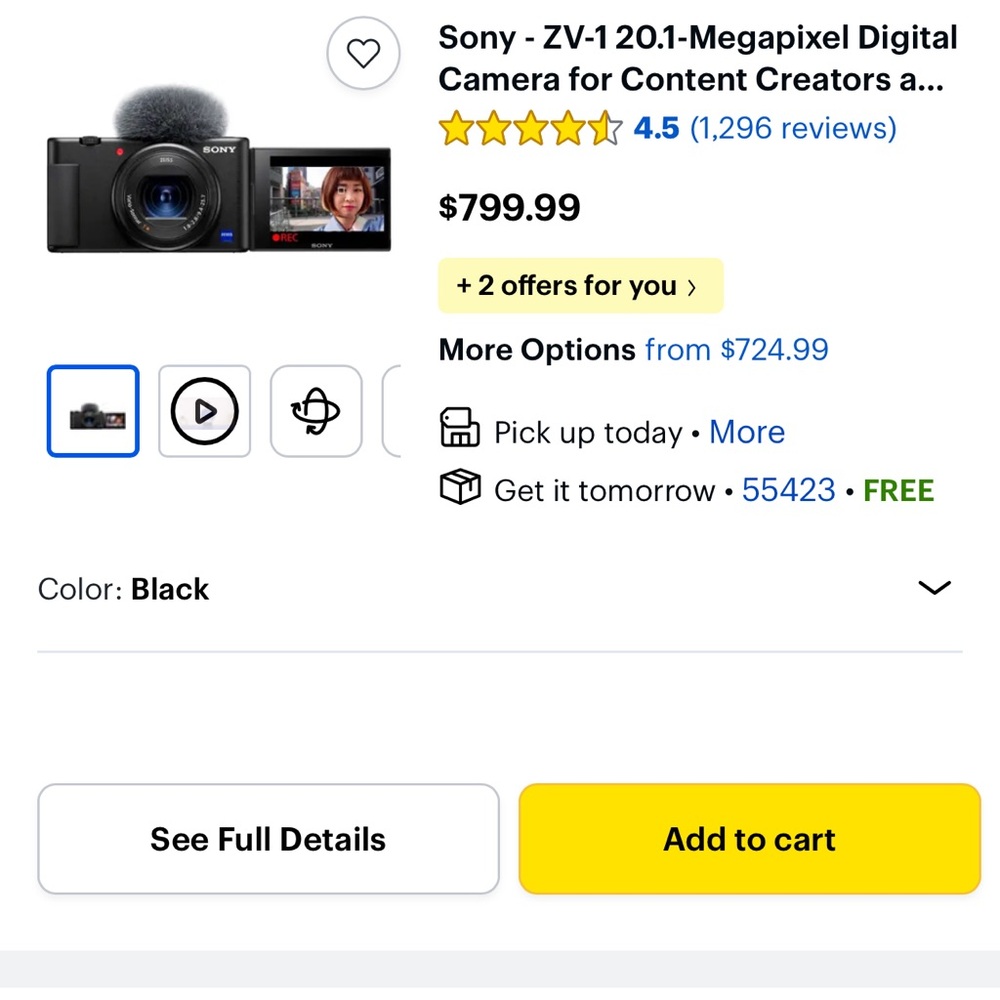 Sony ZV-1 Digital Camera - Sleek Black